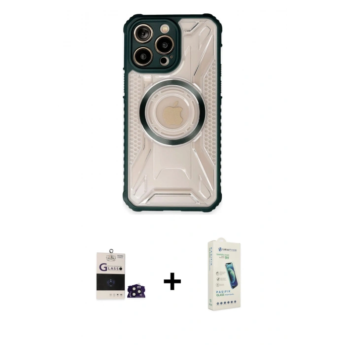 ieg™ iPhone 14 Pro Max Kılıf Kutup Modern - Şeffaf Pasifik Cam Ekran Koruyucu + Derin Mor Bilvis Titan Kamera Lens
