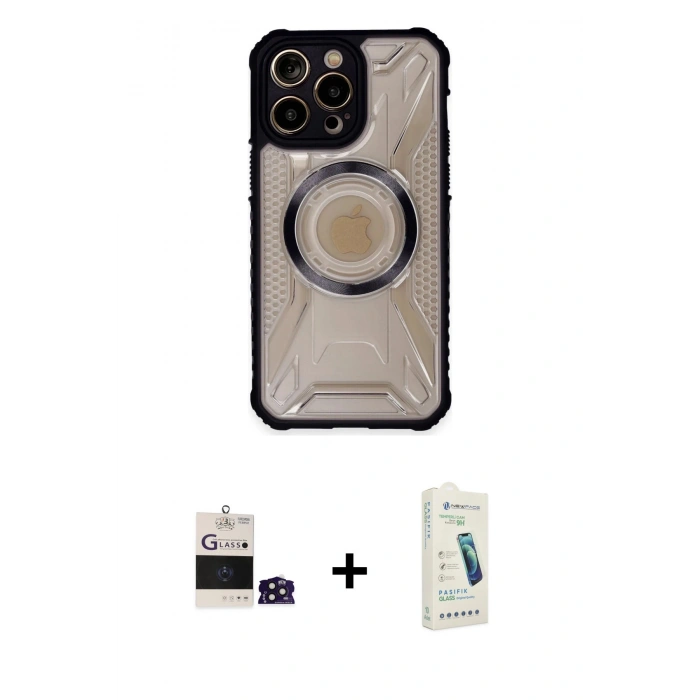 ieg™ iPhone 14 Pro Max Kılıf Kutup Modern - Şeffaf Pasifik Cam Ekran Koruyucu + Derin Mor Bilvis Titan Kamera Lens