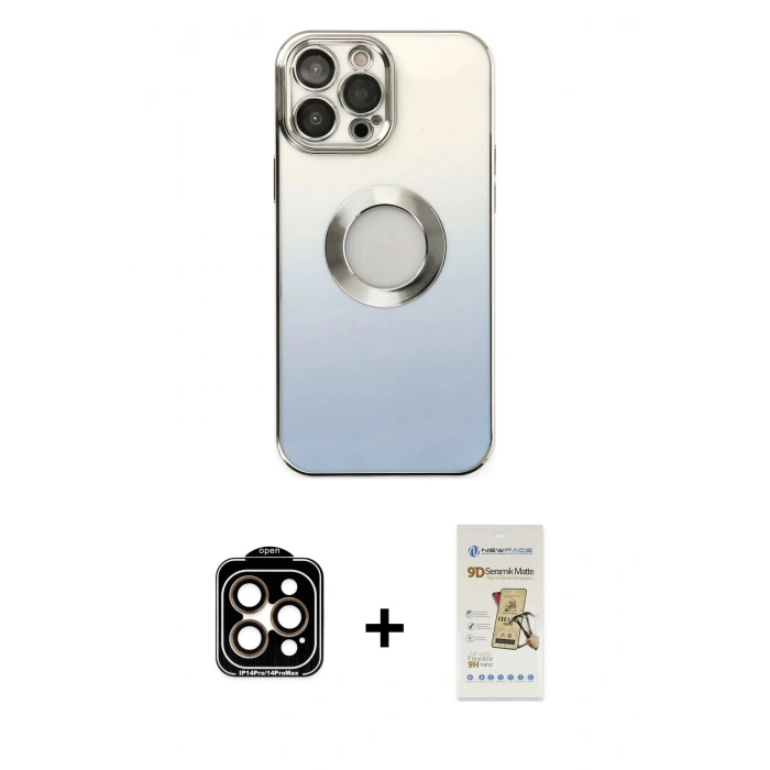 ieg™ iPhone 14 Pro Max Kılıf Kutup Yansıma Özel Seri - Siyah Mat Seramik Nano Ekran Koruyucu + Turuncu PVD Metal Kamera Lens
