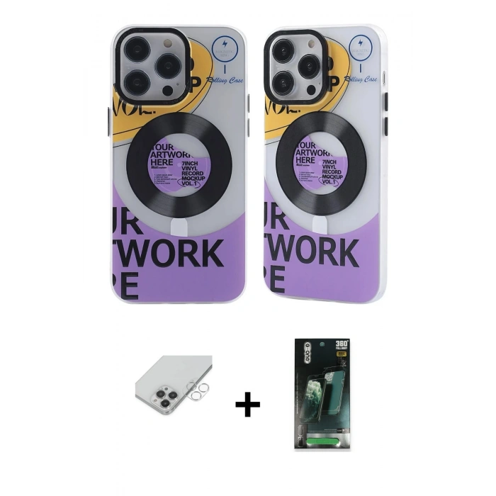 ieg™ iPhone 14 Pro Max Kılıf Nova Doku Koleksiyonu - Şeffaf 360 Full Body Arka Koruyucu + Gümüş Band Metal Kamera Lens
