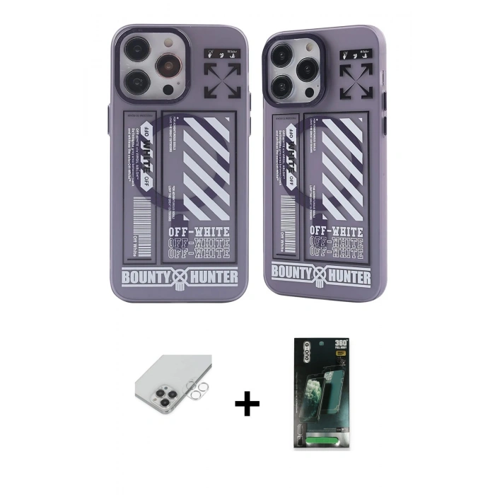 ieg™ iPhone 14 Pro Max Kılıf Nova Doku Koleksiyonu - Şeffaf 360 Full Body Arka Koruyucu + Gümüş Band Metal Kamera Lens