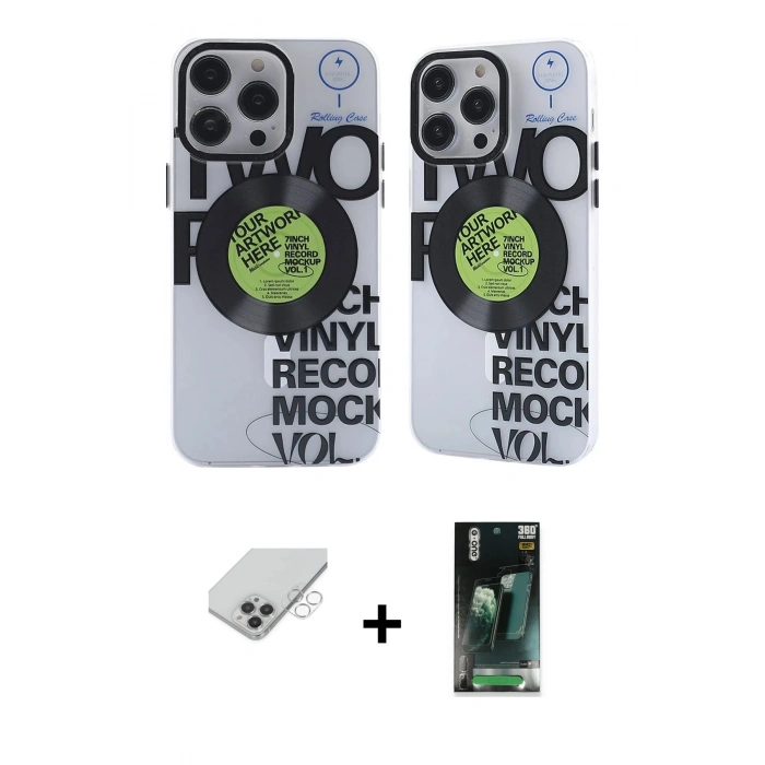 ieg™ iPhone 14 Pro Max Kılıf Nova Doku Koleksiyonu - Şeffaf 360 Full Body Arka Koruyucu + Gümüş Band Metal Kamera Lens