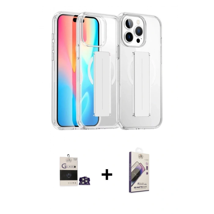 ieg™ iPhone 14 Pro Max Kılıf Nova Işık Koleksiyonu - Siyah Bilvis 3D Mat Cam Ekran Koruyucu + Gümüş Bilvis Titan Kamera Lens
