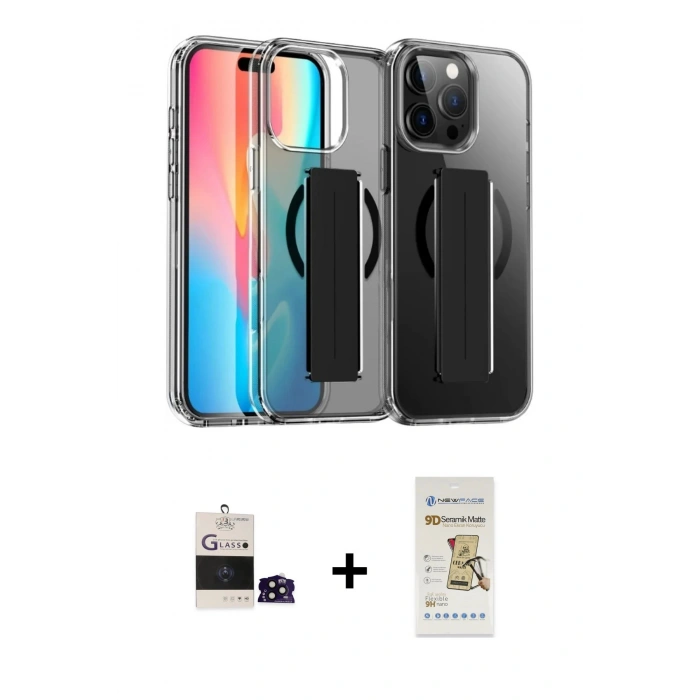 ieg™ iPhone 14 Pro Max Kılıf Nova Işık Koleksiyonu - Siyah Mat Seramik Nano Ekran Koruyucu + Siyah Bilvis Titan Kamera Lens