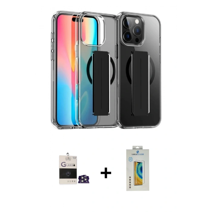 ieg™ iPhone 14 Pro Max Kılıf Nova Işık Koleksiyonu - Siyah Polymer Nano Ekran Koruyucu + Gümüş Bilvis Titan Kamera Lens