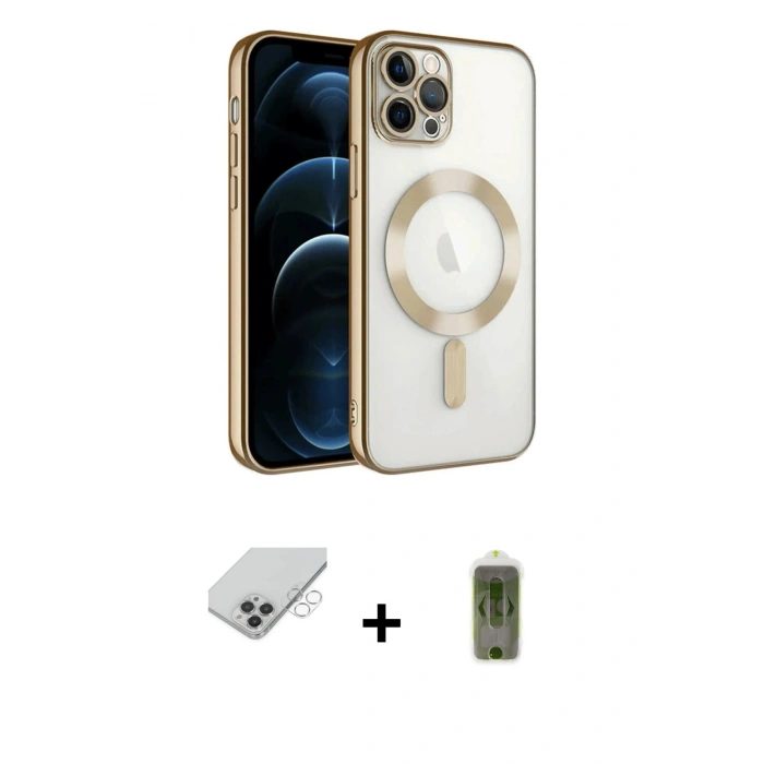 ieg™ iPhone 14 Pro Max Kılıf Nova Işık Özel Seri - Siyah Joko Magic 5D Hayalet Cam + Gümüş Band Metal Kamera Lens