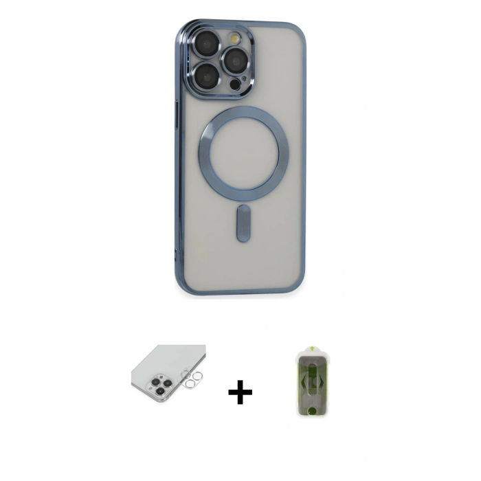 ieg™ iPhone 14 Pro Max Kılıf Nova Işık Özel Seri - Siyah Joko Magic 5D Hayalet Cam + Gümüş Band Metal Kamera Lens