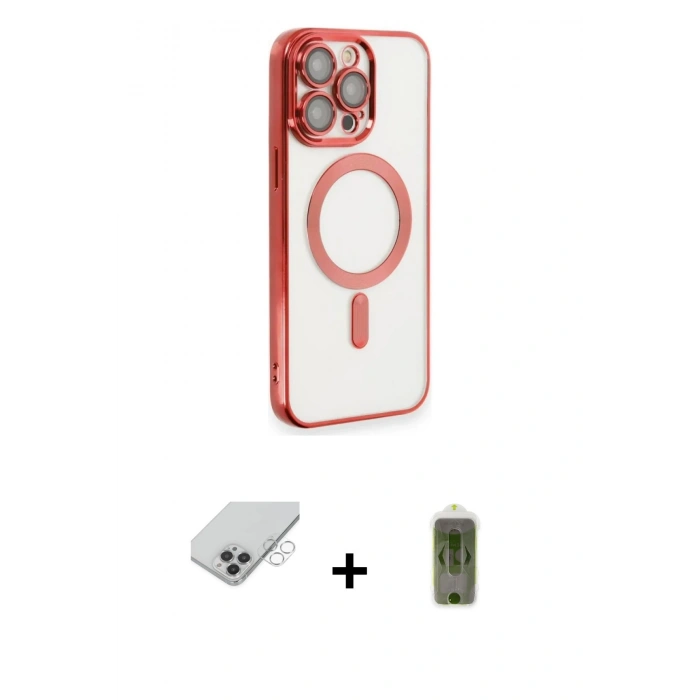 ieg™ iPhone 14 Pro Max Kılıf Nova Işık Özel Seri - Siyah Joko Magic 5D Hayalet Cam + Gümüş Band Metal Kamera Lens