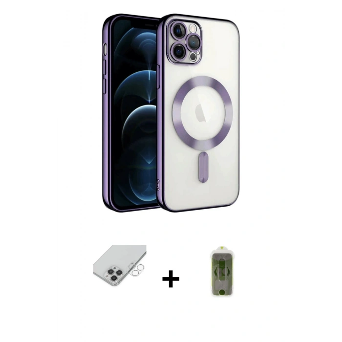 ieg™ iPhone 14 Pro Max Kılıf Nova Işık Özel Seri - Siyah Joko Magic 5D Hayalet Cam + Gümüş Band Metal Kamera Lens