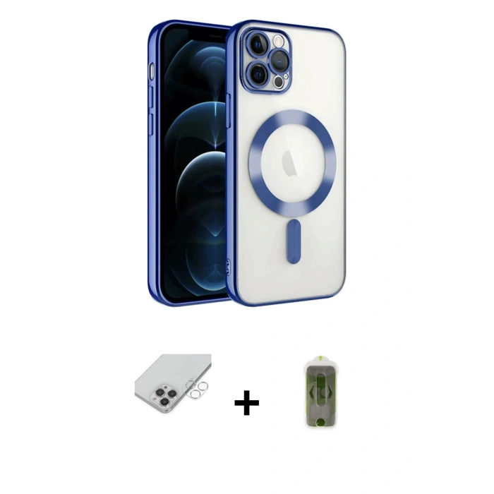 ieg™ iPhone 14 Pro Max Kılıf Nova Işık Özel Seri - Siyah Joko Magic 5D Hayalet Cam + Gümüş Band Metal Kamera Lens