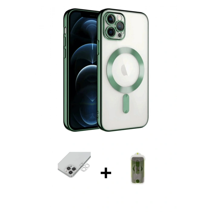 ieg™ iPhone 14 Pro Max Kılıf Nova Işık Özel Seri - Siyah Joko Magic 5D Hayalet Cam + Gümüş Band Metal Kamera Lens