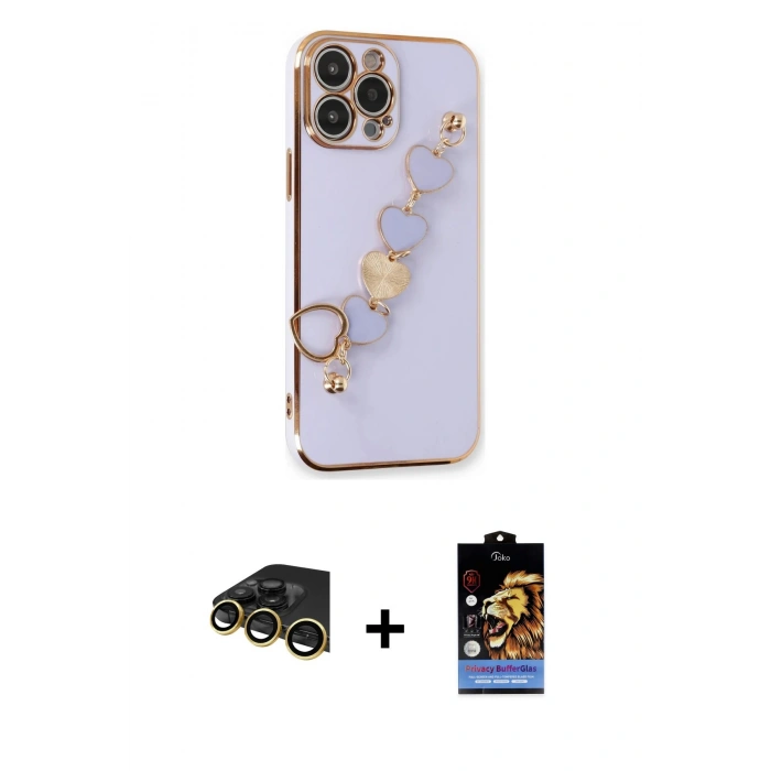 ieg™ iPhone 14 Pro Max Kılıf Nova Işık Prime - Siyah Buffer Hayalet Cam Ekran Koruyucu + Gold Raze Metal Kamera Lens