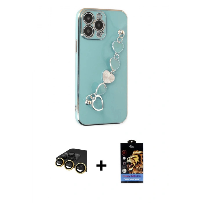 ieg™ iPhone 14 Pro Max Kılıf Nova Işık Prime - Siyah Buffer Hayalet Cam Ekran Koruyucu + Gold Raze Metal Kamera Lens