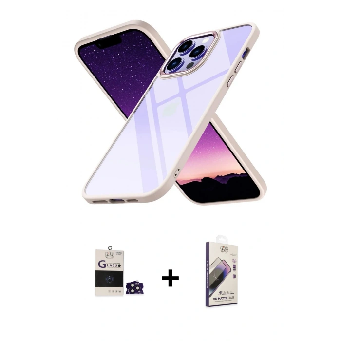 ieg™ iPhone 14 Pro Max Kılıf Nova Işık Serisi - Siyah Bilvis 3D Mat Cam Ekran Koruyucu + Derin Mor Bilvis Titan Kamera Lens
