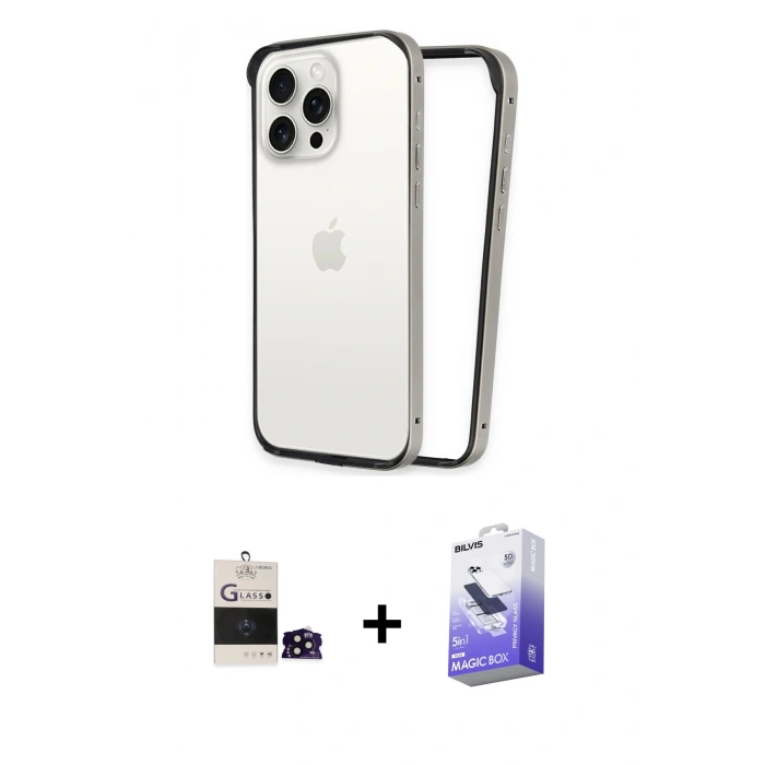 ieg™ iPhone 14 Pro Max Kılıf Pusula Asil Koleksiyonu - Siyah Bilvis 5in1 5D Magic Hayalet Cam Ekran Koruyucu + Siyah Bilvis Titan Kamera Lens