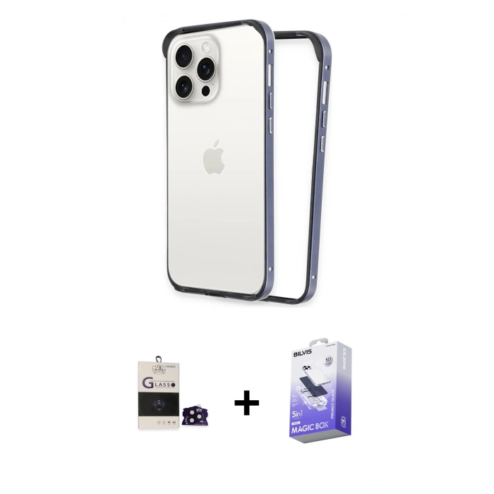 ieg™ iPhone 14 Pro Max Kılıf Pusula Asil Koleksiyonu - Siyah Bilvis 5in1 5D Magic Hayalet Cam Ekran Koruyucu + Siyah Bilvis Titan Kamera Lens