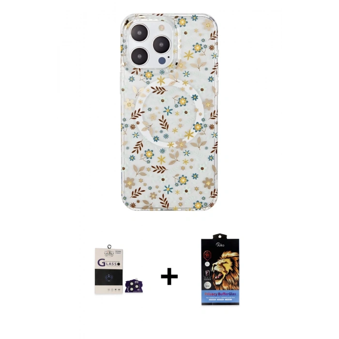ieg™ iPhone 14 Pro Max Kılıf Pusula Form - Siyah Buffer Hayalet Cam Ekran Koruyucu + Derin Mor Bilvis Titan Kamera Lens