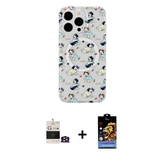 ieg™ iPhone 14 Pro Max Kılıf Pusula Form - Siyah Buffer Hayalet Cam Ekran Koruyucu + Gold Bilvis Titan Kamera Lens