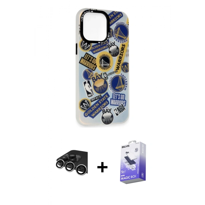 ieg™ iPhone 14 Pro Max Kılıf Siluet Çizgi Koleksiyonu - Siyah Bilvis 5in1 5D Magic Hayalet Cam Ekran Koruyucu + Gümüş Raze Metal Kamera Lens