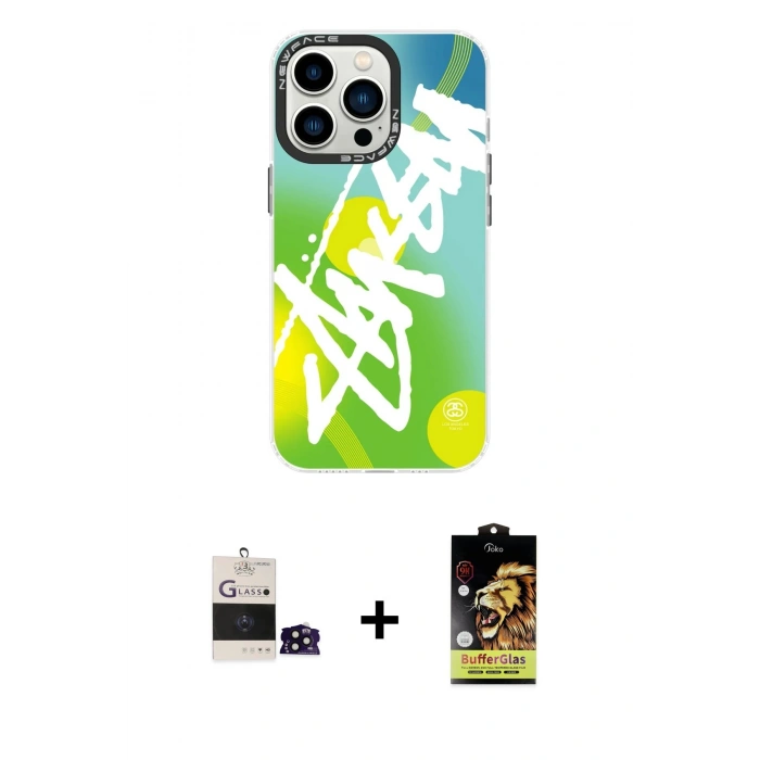 ieg™ iPhone 14 Pro Max Kılıf Siluet Çizgi Koleksiyonu - Siyah Buffer Cam Ekran Koruyucu + Siyah Bilvis Titan Kamera Lens