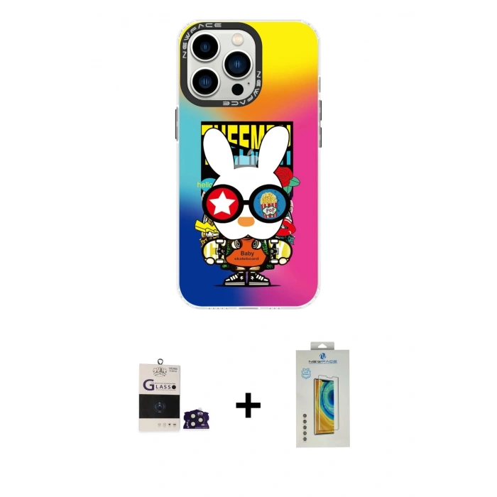 ieg™ iPhone 14 Pro Max Kılıf Siluet Çizgi Koleksiyonu - Siyah Polymer Nano Ekran Koruyucu + Derin Mor Bilvis Titan Kamera Lens