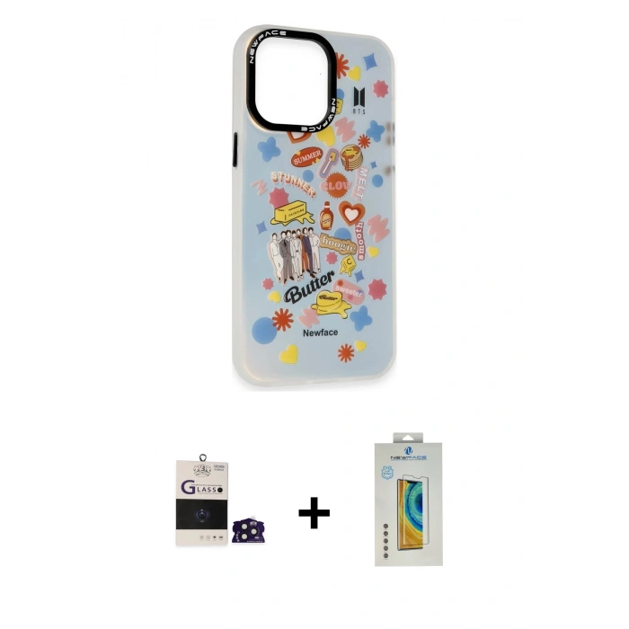 ieg™ iPhone 14 Pro Max Kılıf Siluet Çizgi Koleksiyonu - Siyah Polymer Nano Ekran Koruyucu + Derin Mor Bilvis Titan Kamera Lens