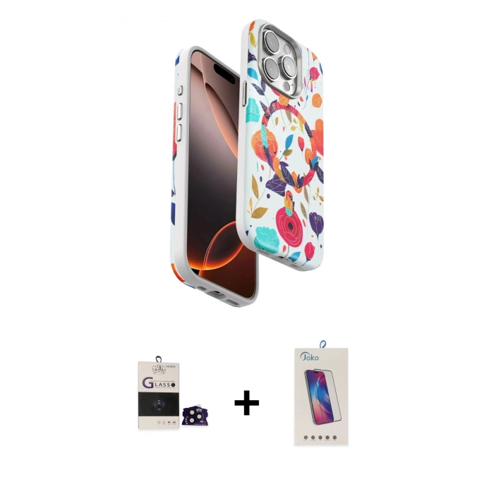 ieg™ iPhone 14 Pro Max Kılıf Siluet Doku - Siyah Joko 5D Cam + Siyah Bilvis Titan Kamera Lens