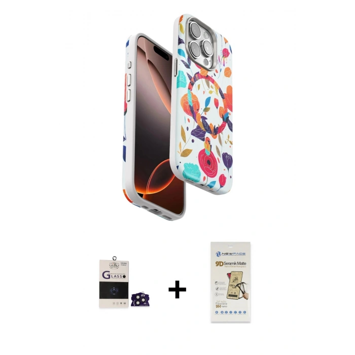ieg™ iPhone 14 Pro Max Kılıf Siluet Doku - Siyah Mat Seramik Nano Ekran Koruyucu + Derin Mor Bilvis Titan Kamera Lens