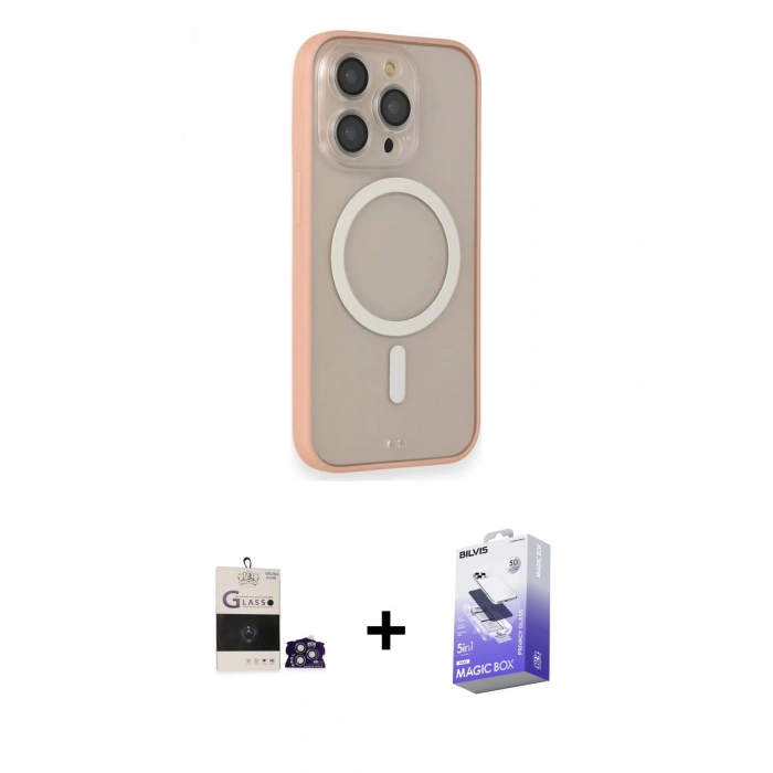 ieg™ iPhone 14 Pro Max Kılıf Siluet Işık Koleksiyonu - Siyah Bilvis 5in1 5D Magic Hayalet Cam Ekran Koruyucu + Gümüş Bilvis Titan Kamera Lens
