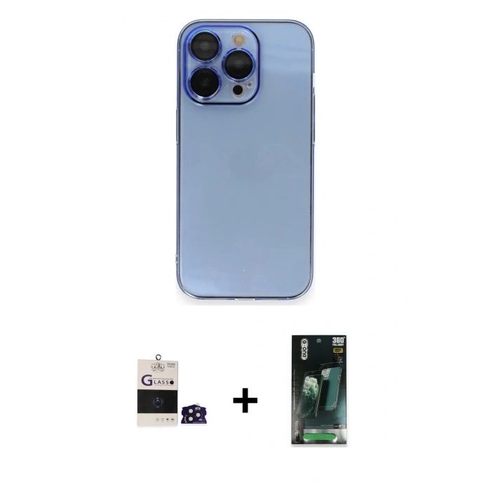 ieg™ iPhone 14 Pro Max Kılıf Siluet Minimal Özel Seri - Şeffaf 360 Full Body Arka Koruyucu + Derin Mor Bilvis Titan Kamera Lens