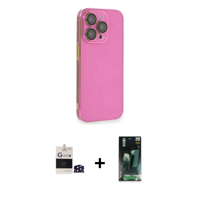 ieg™ iPhone 14 Pro Max Kılıf Siluet Minimal Özel Seri - Şeffaf 360 Full Body Arka Koruyucu + Derin Mor Bilvis Titan Kamera Lens