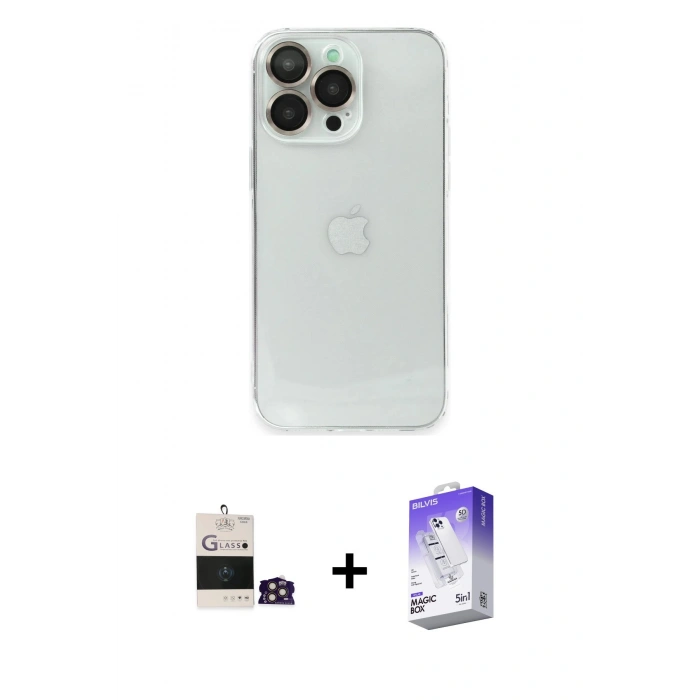 ieg™ iPhone 14 Pro Max Kılıf Ufuk Minimal Özel Seri - Siyah Bilvis 5in1 3D Magic Cam Ekran Koruyucu + Gold Bilvis Titan Kamera Lens