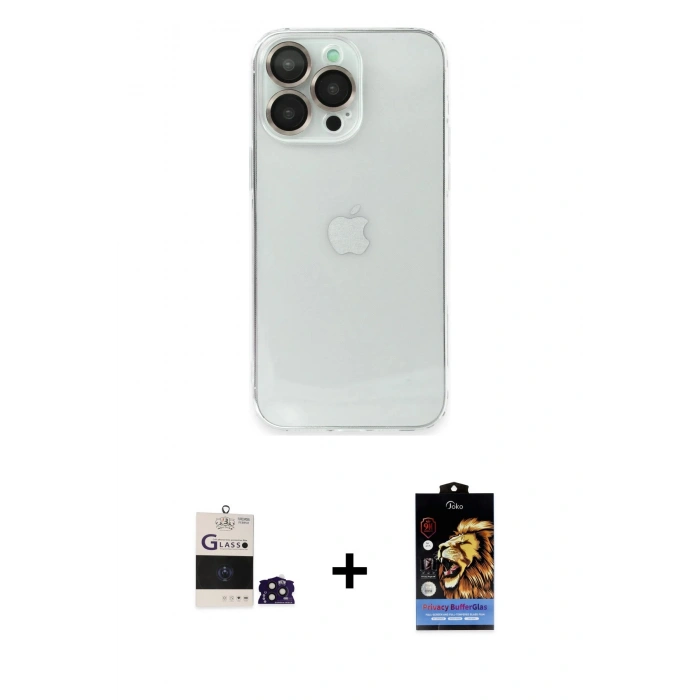 ieg™ iPhone 14 Pro Max Kılıf Ufuk Minimal Özel Seri - Siyah Buffer Hayalet Cam Ekran Koruyucu + Derin Mor Bilvis Titan Kamera Lens