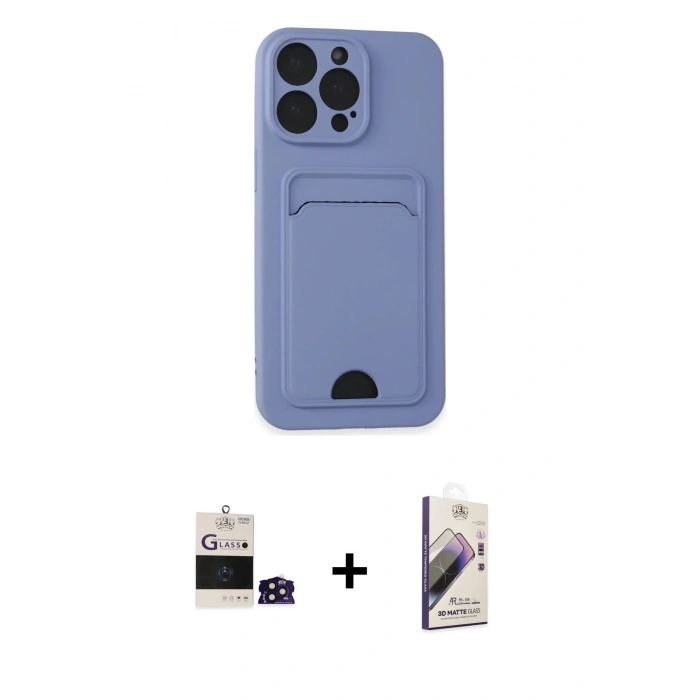 ieg™ iPhone 14 Pro Max Kılıf Vadi Çizgi Prime - Siyah Bilvis 3D Mat Cam Ekran Koruyucu + Derin Mor Bilvis Titan Kamera Lens