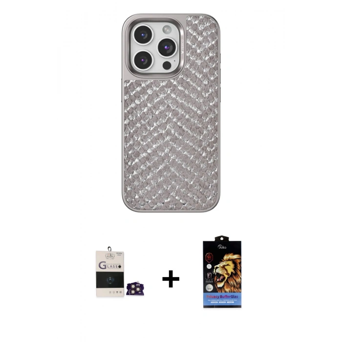 ieg™ iPhone 14 Pro Max Kılıf Vadi Özel Seri - Siyah Buffer Hayalet Cam Ekran Koruyucu + Gold Bilvis Titan Kamera Lens