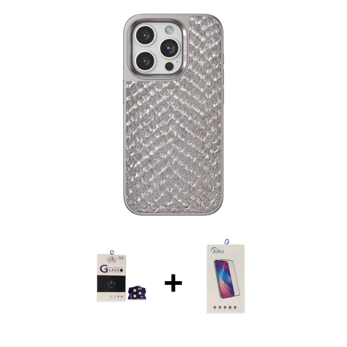 ieg™ iPhone 14 Pro Max Kılıf Vadi Özel Seri - Siyah Joko 5D Cam + Derin Mor Bilvis Titan Kamera Lens