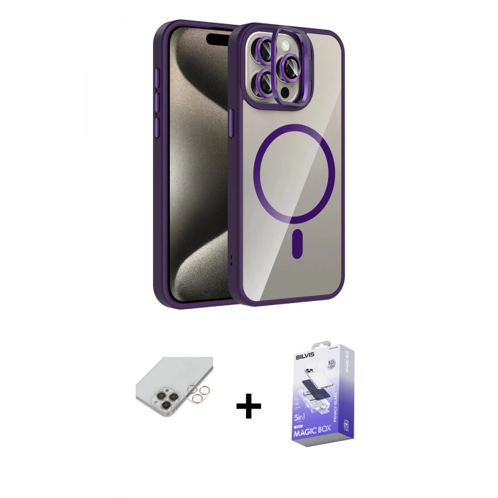 ieg™ iPhone 14 Pro Max Kılıf Yadigar Asil Koleksiyonu - Siyah Bilvis 5in1 5D Magic Hayalet Cam Ekran Koruyucu + Gold Band Metal Kamera Lens