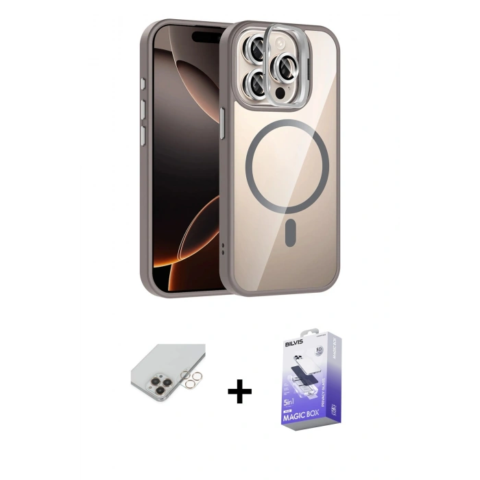 ieg™ iPhone 14 Pro Max Kılıf Yadigar Asil Koleksiyonu - Siyah Bilvis 5in1 5D Magic Hayalet Cam Ekran Koruyucu + Gold Band Metal Kamera Lens