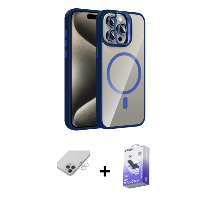 ieg™ iPhone 14 Pro Max Kılıf Yadigar Asil Koleksiyonu - Siyah Bilvis 5in1 5D Magic Hayalet Cam Ekran Koruyucu + Gold Band Metal Kamera Lens
