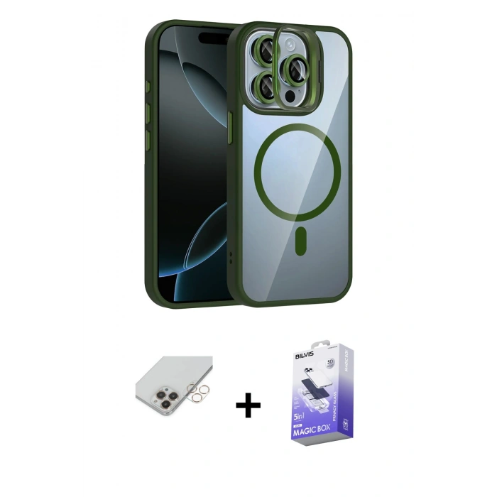 ieg™ iPhone 14 Pro Max Kılıf Yadigar Asil Koleksiyonu - Siyah Bilvis 5in1 5D Magic Hayalet Cam Ekran Koruyucu + Gold Band Metal Kamera Lens