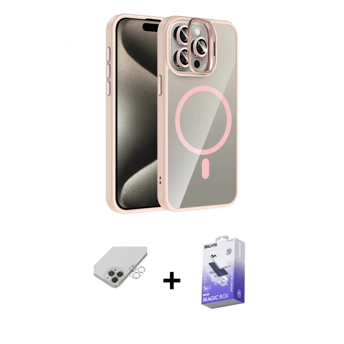 ieg™ iPhone 14 Pro Max Kılıf Yadigar Asil Koleksiyonu - Siyah Bilvis 5in1 5D Magic Hayalet Cam Ekran Koruyucu + Gold Band Metal Kamera Lens