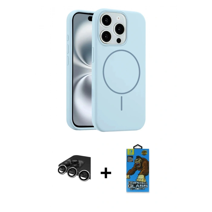 MARSİLYAN™- iPhone 14 Pro Max Kılıf Yankı Form Serisi - Siyah 18D Cam Ekran Koruyucu + Raze Metal Kamera Lens - GS