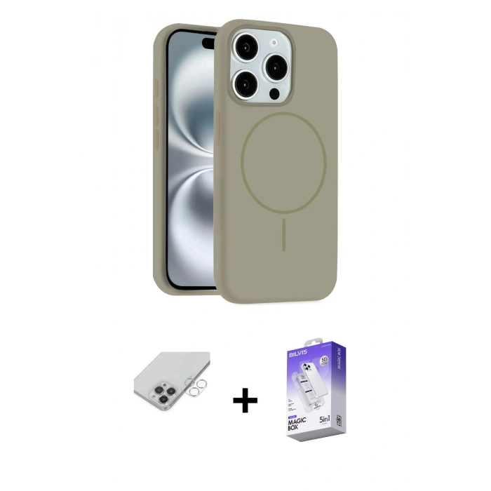 ieg™ iPhone 14 Pro Max Kılıf Yankı Form Serisi - Siyah Bilvis 5in1 3D Magic Cam Ekran Koruyucu + Gümüş Band Metal Kamera Lens