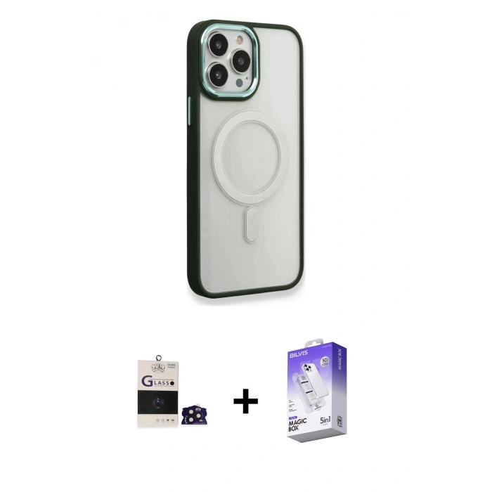 ieg™ iPhone 14 Pro Max Kılıf Yankı Işık Özel Seri - Siyah Bilvis 5in1 3D Magic Cam Ekran Koruyucu + Derin Mor Bilvis Titan Kamera Lens
