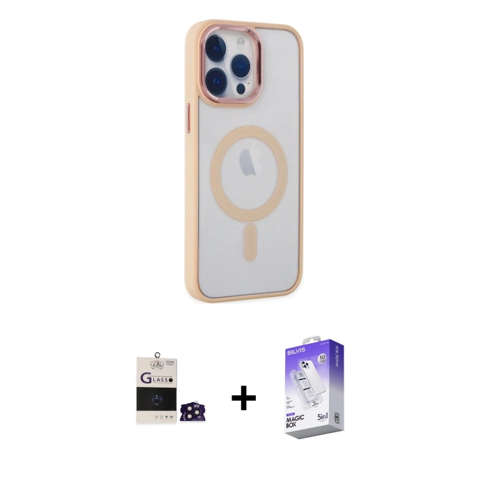 ieg™ iPhone 14 Pro Max Kılıf Yankı Işık Özel Seri - Siyah Bilvis 5in1 3D Magic Cam Ekran Koruyucu + Derin Mor Bilvis Titan Kamera Lens