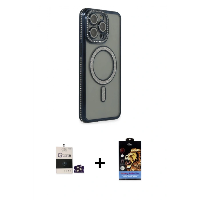 ieg™ iPhone 14 Pro Max Kılıf Zirve Doku Prime - Siyah Buffer Hayalet Cam Ekran Koruyucu + Gold Bilvis Titan Kamera Lens