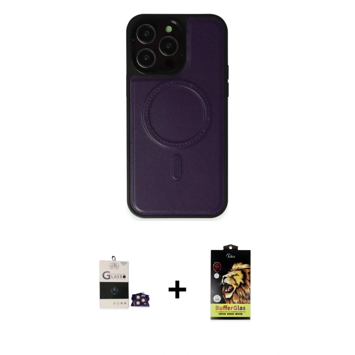 ieg™ iPhone 14 Pro Max Kılıf Zirve Işık Serisi - Siyah Buffer Cam Ekran Koruyucu + Gold Bilvis Titan Kamera Lens