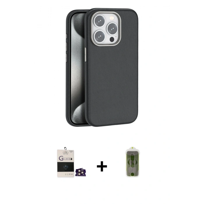 ieg™ iPhone 14 Pro Max Kılıf Zirve Modern Prime - Siyah Joko Magic 5D Hayalet Cam + Gold Bilvis Titan Kamera Lens