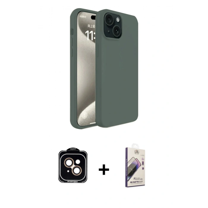 ieg™ iPhone 15 Kılıf Kozmos Yansıma Özel Seri - Siyah Bilvis 3D Mat Cam Ekran Koruyucu + Turuncu PVD Metal Kamera Lens