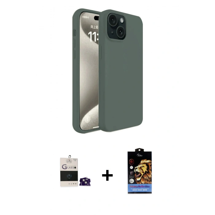 ieg™ iPhone 15 Kılıf Kozmos Yansıma Özel Seri - Siyah Buffer Hayalet Cam Ekran Koruyucu + Pembe Bilvis Titan Kamera Lens